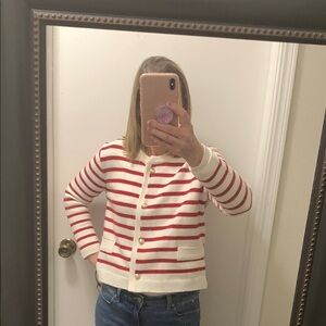 Red and White Striped Cardigan